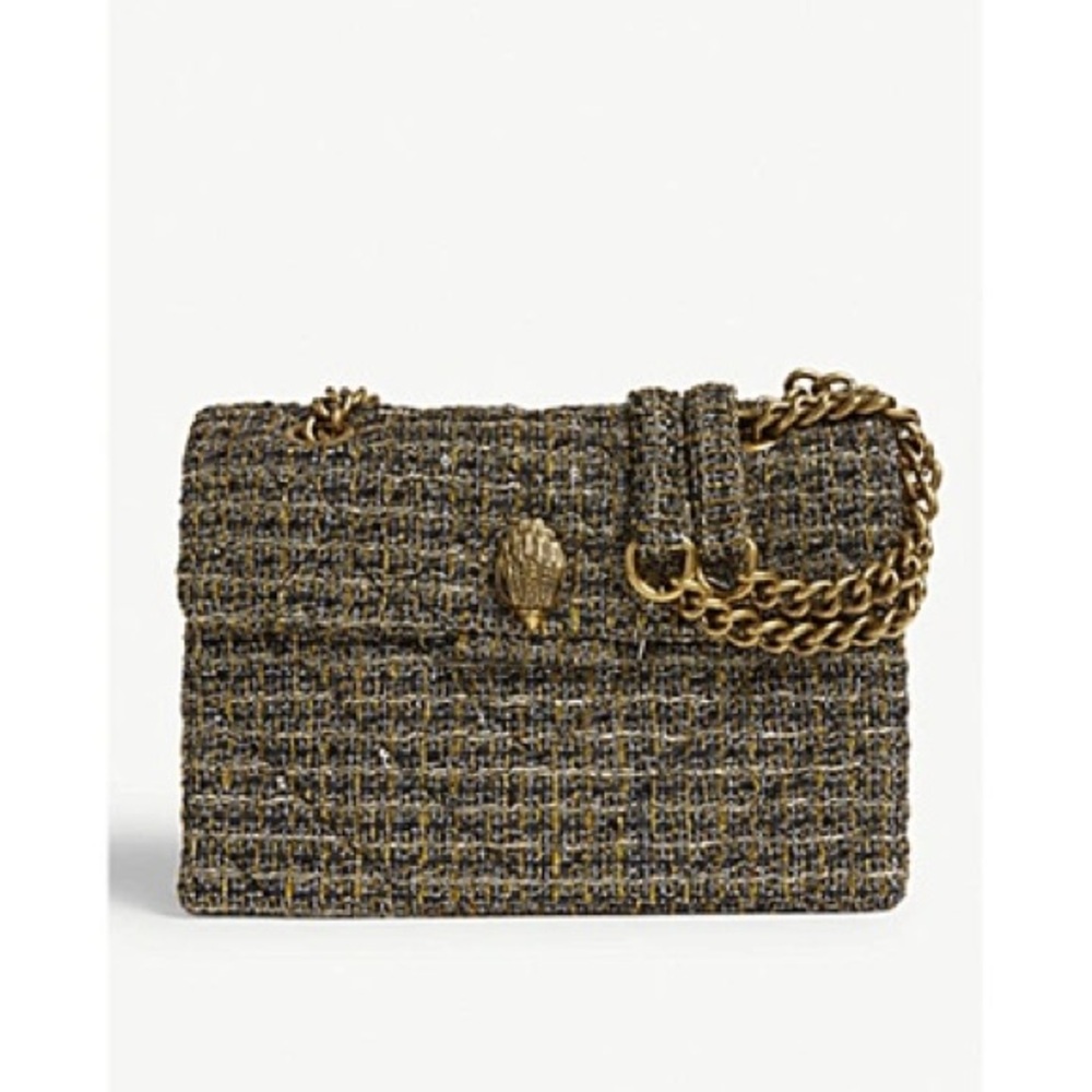 NWT Kurt Geiger London Kensington Tweed Flap Bag Gold Metallic